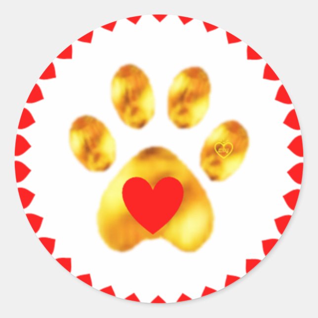 Sticker Rond Patte dorée élégante avec des cœurs (Devant)