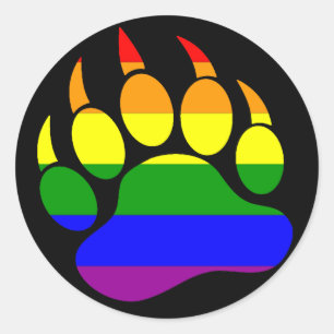 STICKER ROND PATTE D'OURS ARC-EN-CIEL SUR FOND NOIR