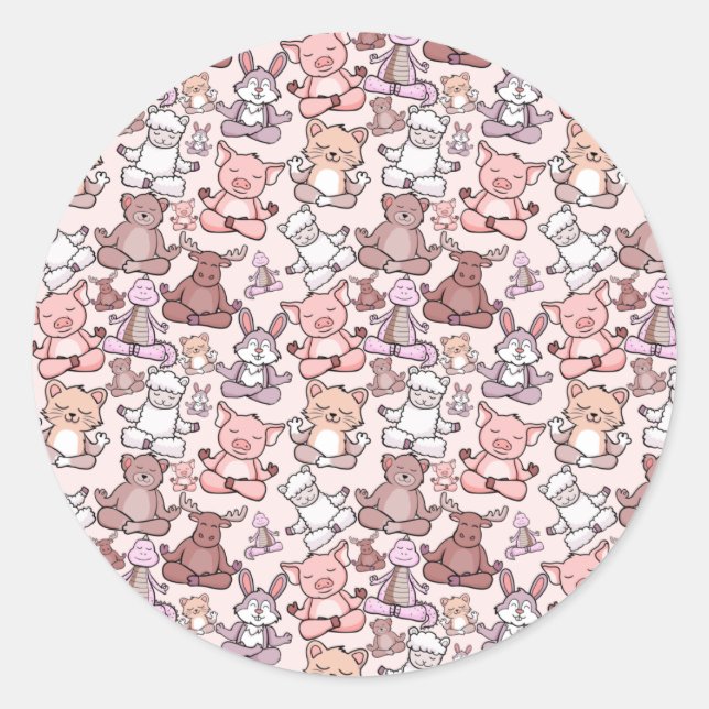 Sticker Rond Patter les yoga poses | Yoga seamless pattern 48 (Devant)