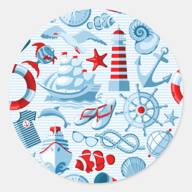 Sticker Rond Patteries bleues rouges nautical (Devant)