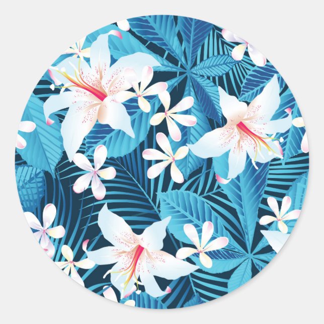 Sticker Rond Pattern tropical hibiscus (Devant)
