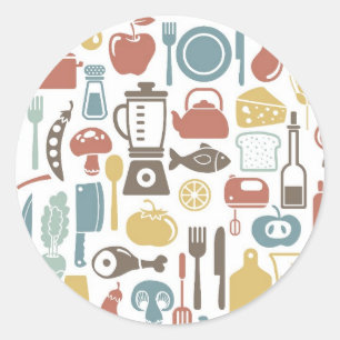 Sticker Rond Pattern with cooking icons