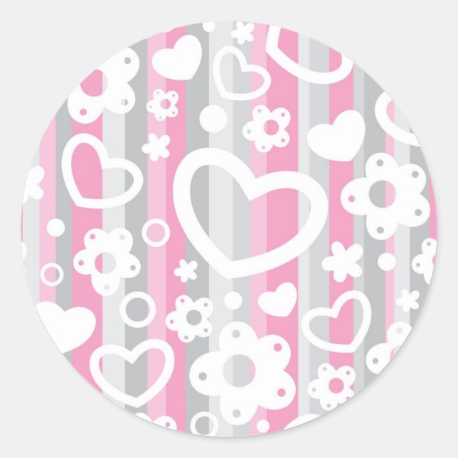 Sticker Rond Pattern with Hearts and Flowers (Devant)