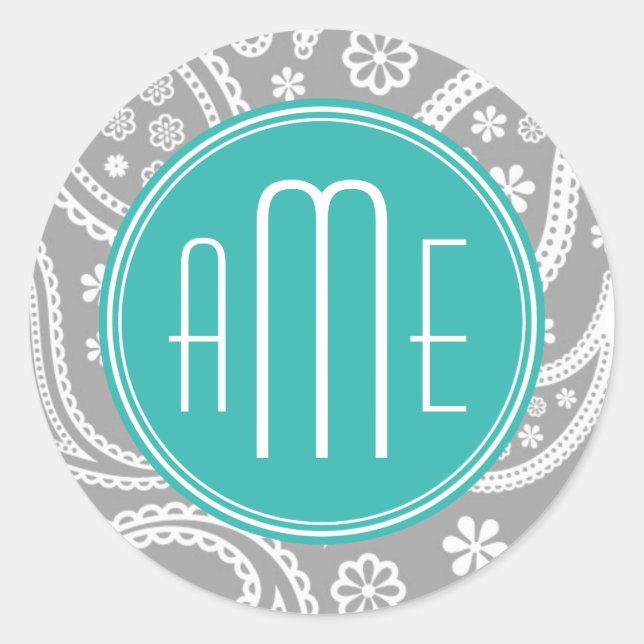 Sticker Rond Patterns bleus et monogram bleu (Devant)
