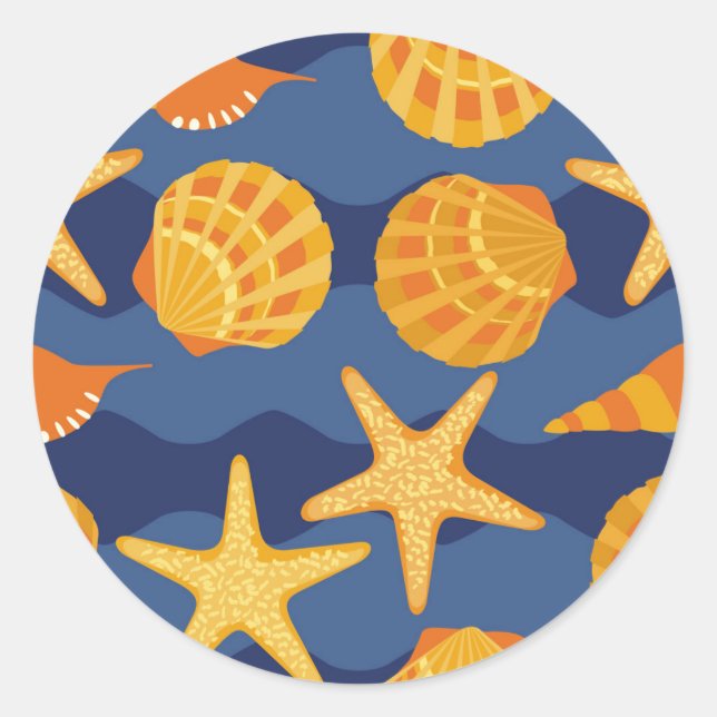 Sticker Rond Patters bleus et orange Seashell (Devant)