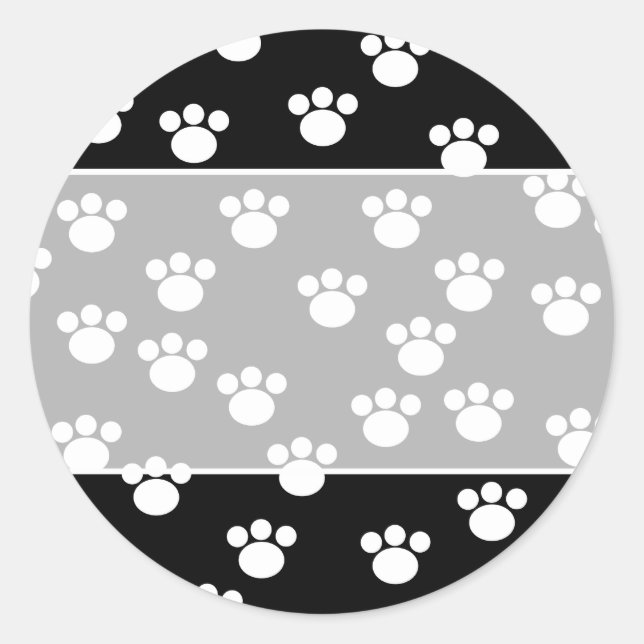 Sticker Rond Patters de Black and White Animal Paw. (Devant)