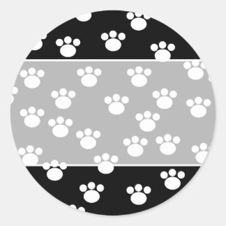 Sticker Rond Patters de Black and White Animal Paw.