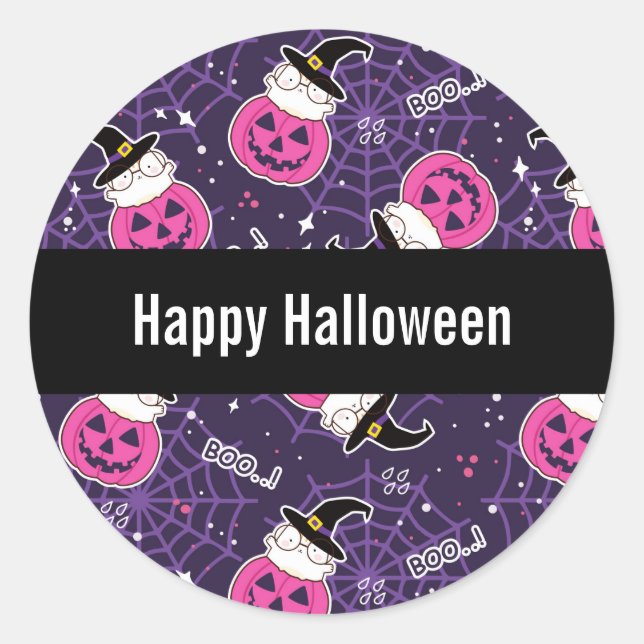 Sticker Rond Patters de Cute Cats et Pumkins (Devant)