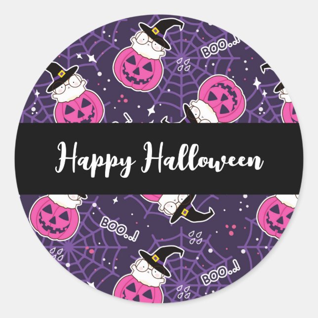Sticker Rond Patters de Cute Cats et Pumkins (Devant)