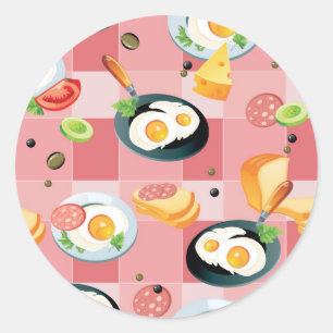 Sticker Rond Patters de Tomato et Fried Eggs
