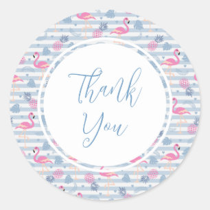 Sticker Rond Patters de Whimsical Flamingo et Pineapple