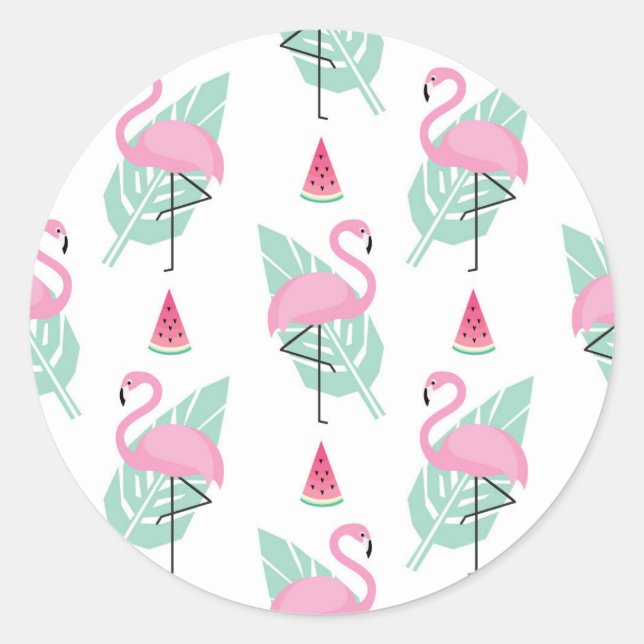Sticker Rond Patters Flamingo et Watermelon Pastel (Devant)