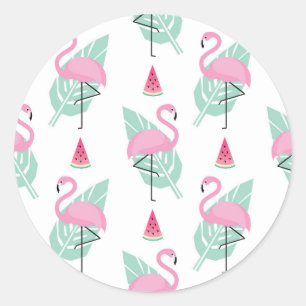 Sticker Rond Patters Flamingo et Watermelon Pastel