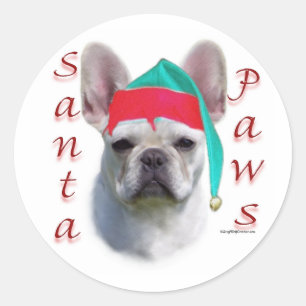 Sticker Rond Pattes (blanches) de Père Noël de bouledogue