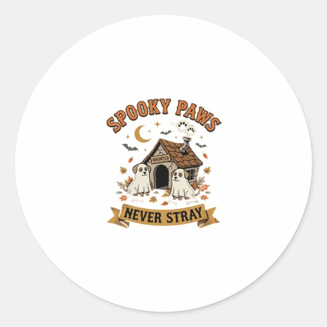 Sticker Rond Pattes de chien fantôme Halloween (Devant)
