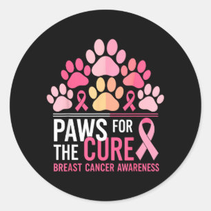 Sticker Rond Pattes Pour La Cure Ruban Rose Sensibilisation Au