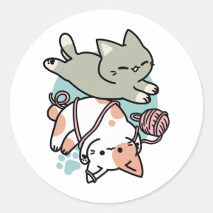 Sticker Rond Pattounes et Jeux – Illustration de Chat Adorable