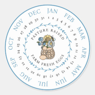 Sticker Rond Pâturage Agricole Élevé Oeuf Frais Carton Date Dép