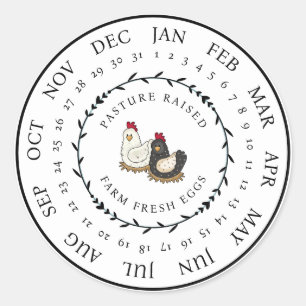 Sticker Rond Pâturage Agricole Élevé Oeuf Frais Carton Date Dép