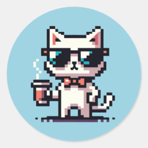 Sticker Rond Pause café cool : 8 bits Pixel Art