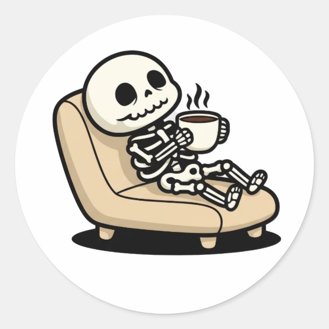 Sticker Rond Pause Café – Faucheuse Humour Noir Café (Devant)