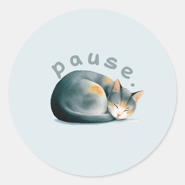 Sticker Rond Pause. Conception de chat endormi (Devant)