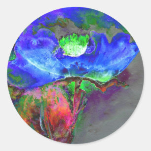 Sticker Rond pavot bleu floral Abstrait