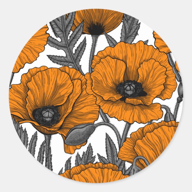 Sticker Rond Pavot orange sur blanc (Devant)