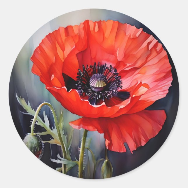 Sticker Rond Pavot rouge vif avec centre foncé (Devant)