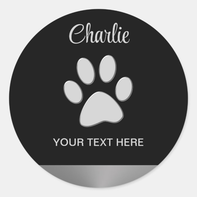 Sticker Rond Paw Chien Argent sur arrière - plan noir (Devant)
