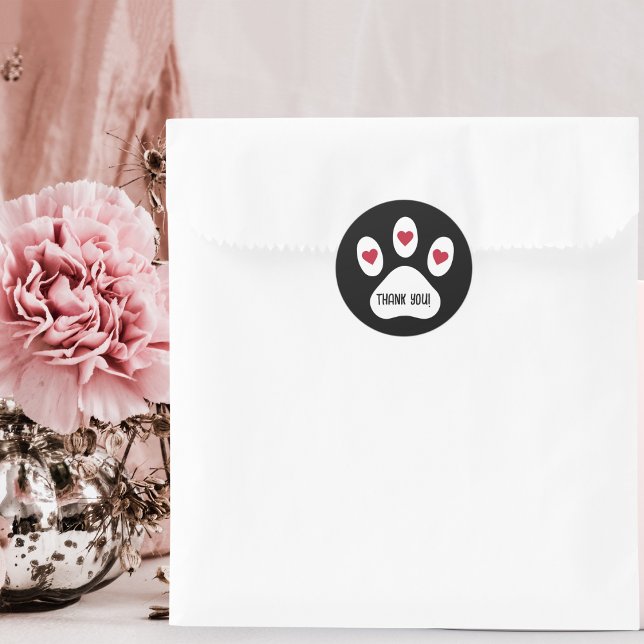Sticker Rond Paw Chien avec Coeur, Merci, Personnalisé Minimali (Créateur téléchargé)