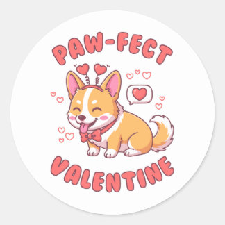 Sticker Rond Paw-Fect Valentine - Corgi Dog Valentine Gift