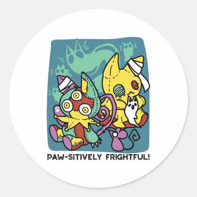 Sticker Rond Paw-sitively Frightful | Monstrous Cats Halloween  (Devant)