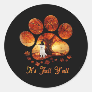 Sticker Rond Paw Tree It’s Fall Y’all White Dog