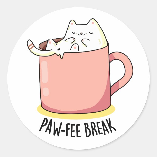 Sticker Rond Pawfee Break Funny Cat Pun de café (Devant)