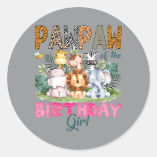 Sticker Rond Pawpaw de la fille d'anniversaire Safari Animaux d