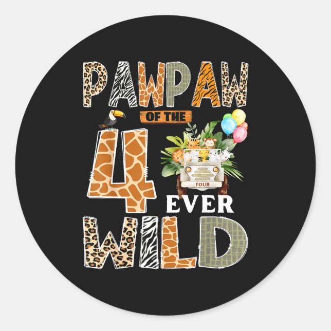 Sticker Rond Pawpaw Of The Four Ever Wild Safari 4th Birthday B (Devant)