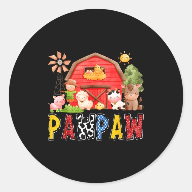 Sticker Rond Pawpaw Red Farm Cow Birthday Boy Matching Family P (Devant)