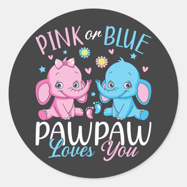 Sticker Rond Pawpaw Rose Ou Bleu Vous Aime Baby Éléphant (Devant)