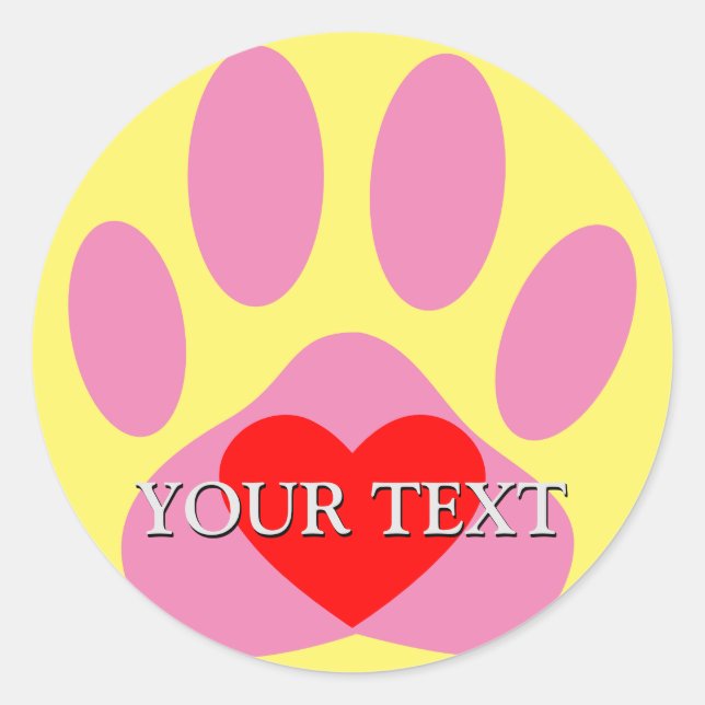 Sticker Rond Pawprint chien rose Nom personnalisé (Devant)
