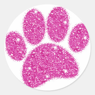 Sticker Rond Pawprint de chien de Parties scintillant rose