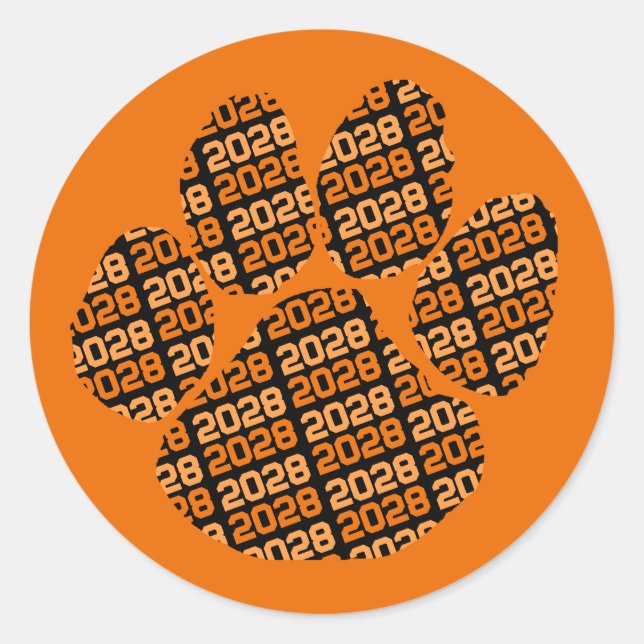 Sticker Rond Pawprint de l'année de classe Orange & Noir (Devant)