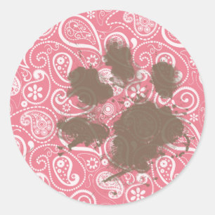 Sticker Rond Pawprint mignon sur rose pâle