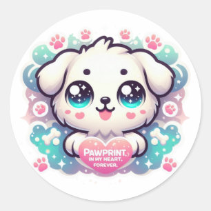 Sticker Rond Pawprints on My Heart, Forever Kawaii Puppy