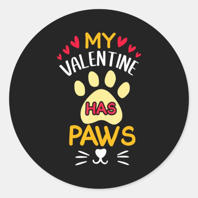 Sticker Rond Paws Pet Cat My Valentine Hearts Day Happy Valenti (Devant)