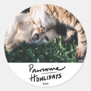 Sticker Rond Pawsome Howlidays Drôle Dog Theme Holiday Photo