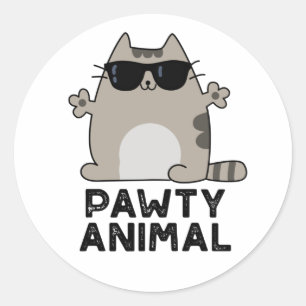 Sticker Rond Pawty Animal Funny Party Chat Pun