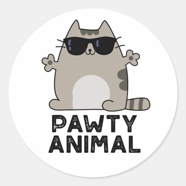 Sticker Rond Pawty Animal Funny Party Chat Pun (Devant)