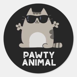 Sticker Rond Pawty Animal Funny Party Chat Pun Dark BG