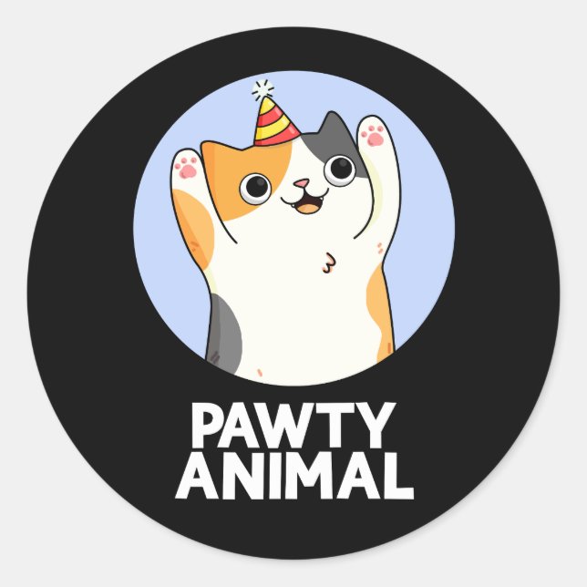 Sticker Rond Pawty Animal Funny Party Chat Pun Dark BG (Devant)